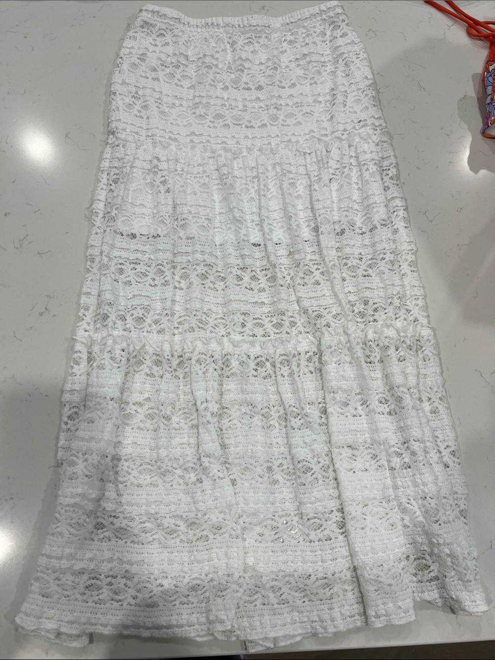 White Lace Tiered Maxi Skirt
